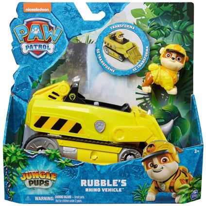 PAW Patrol Jungle Pups Rhino Vehicle di Rubble veicolo giocattolo con action figure per bambini e bambine dai 3 anni in su