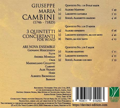 Quintetti per fiati - CD Audio di Giuseppe Maria Cambini,Ars Nova - 2