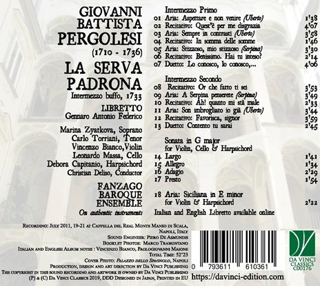 La serva padrona - CD Audio di Giovanni Battista Pergolesi,Federica Zanello,Marco Dallara,Michele Govi,Ensamble Regia Accademia - 2