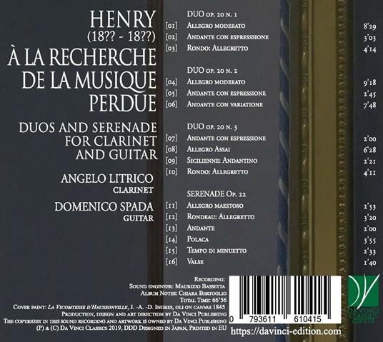 A la recherche de la musique perdue - CD Audio di Henry,Angelo Litrico,Domenico Spada - 2