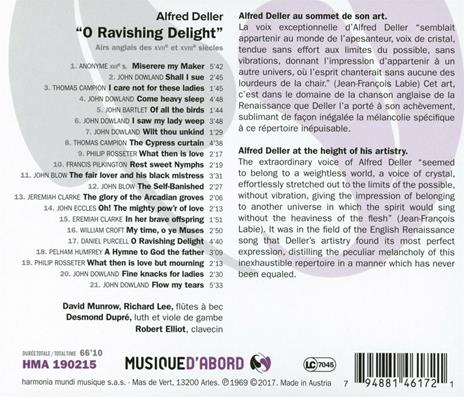 O Ravishing Delight. Arie inglesi del 17° e 18° secolo - CD Audio di Alfred Deller - 2