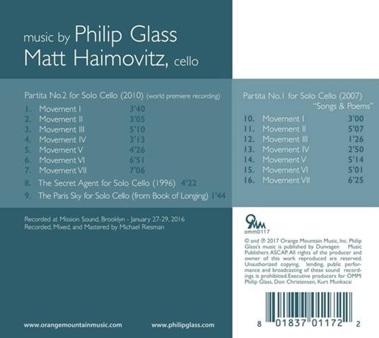Partitas for Solo Cello - CD Audio di Philip Glass - 2