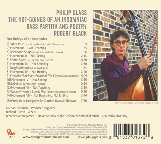 The Not-Doings of an Insomniac - CD Audio di Philip Glass,Robert Black - 2