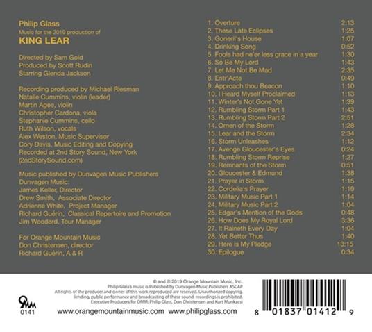 King Lear. Original Score (Colonna Sonora) - CD Audio di Philip Glass - 2