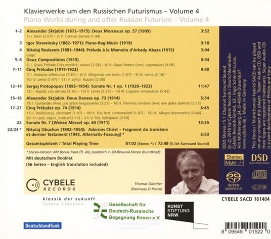 Klavierwerke Um Den Russischen Futurismus vol.4 - SuperAudio CD di Alexander Scriabin,Thomas Gunther - 2