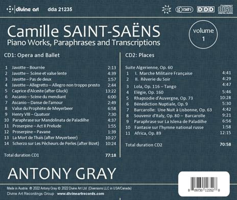 Piano Works, Paraphrases & Transcriptions Vol. 1 - CD Audio di Camille Saint-Saëns,Antony Gray - 2