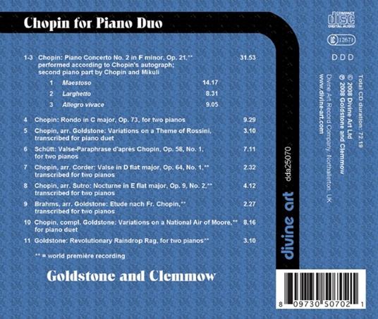 Chopin For Piano Duo - CD Audio di Frederic Chopin