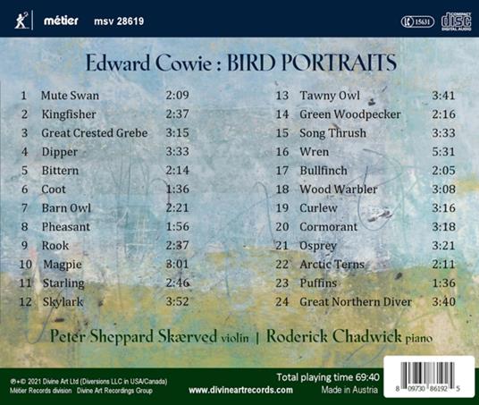 Bird Portraits - CD Audio di Edward Cowie,Peter Sheppard Skaerved - 2