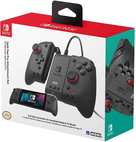 HORI Set Split Pad Pro Controller Ergonomico (Nero) per Modalità Portatile con Adattatore Cablato - Ufficiale Nintendo - - Nintendo Switch