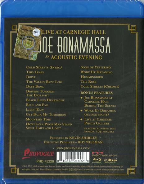 Live at Carnegie Hall. An Acoustic Evening (Blu-ray) - Blu-ray di Joe Bonamassa - 2