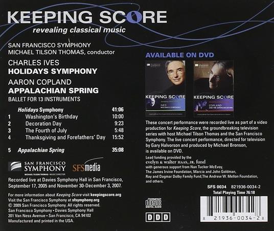 Holidays Symphony / Appalachian Spring - CD Audio di Aaron Copland,Charles Ives,Michael Tilson Thomas,San Francisco Symphony Orchestra - 2