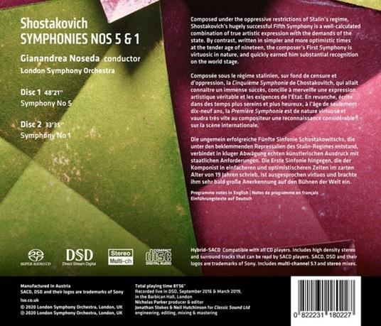 Sinfonie n.5, n.1 - SuperAudio CD di Dmitri Shostakovich,Gianandrea Noseda - 2