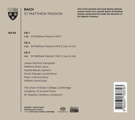 La Passione Secondo Matteo - CD Audio di Johann Sebastian Bach,King's College Choir,Academy of Ancient Music,Stephen Cleobury - 2