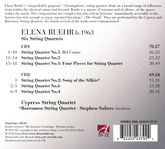 Elena Ruehr: Six String Quartets - CD Audio di Cypress String Quartet - 2