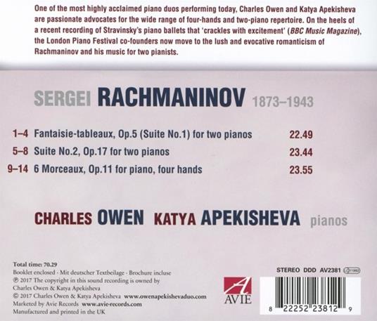 Two-Piano Suites-Six Morceaux - CD Audio di Sergei Rachmaninov - 2