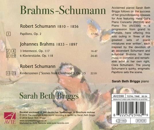 Brahms-Schumann - CD Audio di Johannes Brahms,Robert Schumann,Sarah Beth Briggs - 2