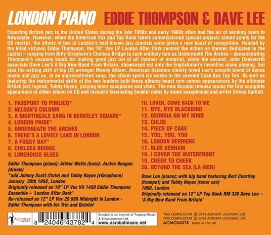 London Piano - CD Audio di Eddie Thompson,Dave Lee - 2