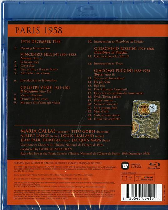 Maria Callas. La Callas... Toujours, Paris 1958 (Blu-ray) - Blu-ray di Maria Callas - 2