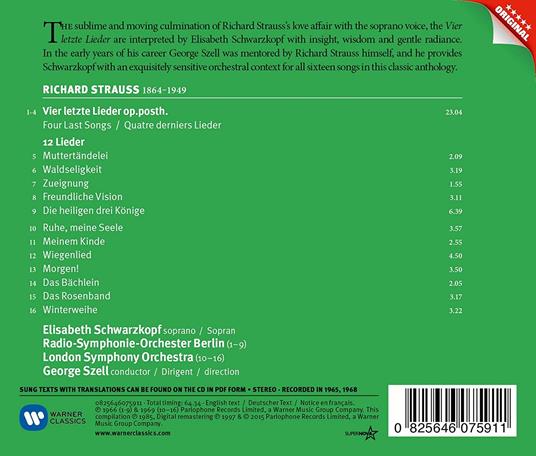 Vier Letzte Lieder - CD Audio di Richard Strauss,Elisabeth Schwarzkopf,London Symphony Orchestra,Radio Symphony Orchestra Berlino,George Szell - 2