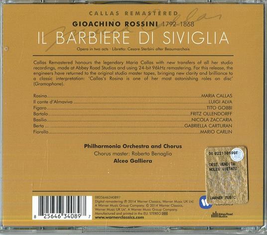 Il Barbiere di Siviglia (Callas 2014 Edition) - CD Audio di Maria Callas,Tito Gobbi,Luigi Alva,Gioachino Rossini,Philharmonia Orchestra,Alceo Galliera - 2