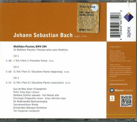 La Passione secondo Matteo - CD Audio di Johann Sebastian Bach,Ton Koopman - 3