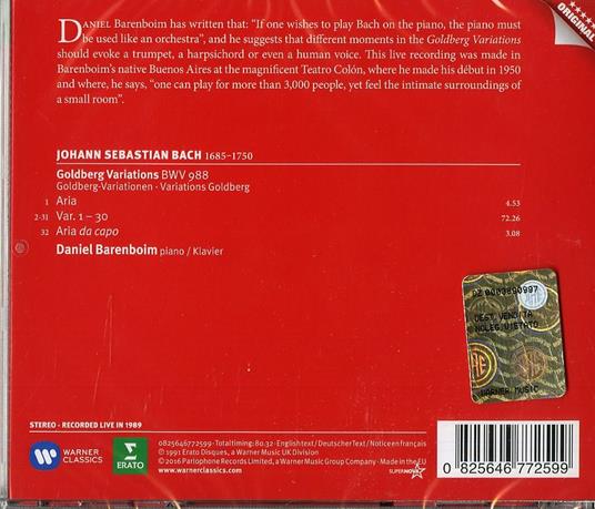 Goldberg Variations. Live in Buenos Aires - CD Audio di Johann Sebastian Bach,Daniel Barenboim - 2