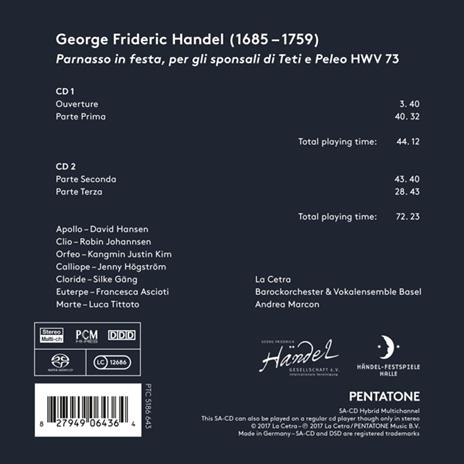 Parnasso in festa HWV73 - CD Audio di Georg Friedrich Händel,La Cetra - 2