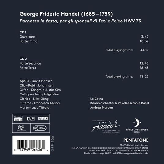 Parnasso in festa HWV73 - CD Audio di Georg Friedrich Händel,La Cetra - 2