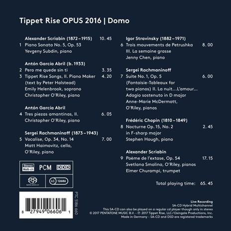 Tippet Rise Opus 2016. Domo - SuperAudio CD ibrido di Sergei Rachmaninov,Alexander Scriabin,Igor Stravinsky,Christopher O'Riley,Yevgeny Sudbin,Emily Helenbrook - 2