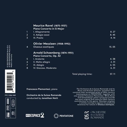 Musiche di Schoenberg, Messiaen e Ravel - SuperAudio CD ibrido di Orchestre de la Suisse Romande,Francesco Piemontesi - 2