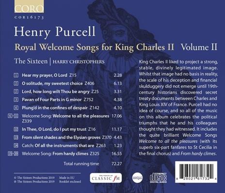 Royal Welcome Songs For Charles II vol.2 - CD Audio di Henry Purcell,Harry Christophers,The Sixteen - 2