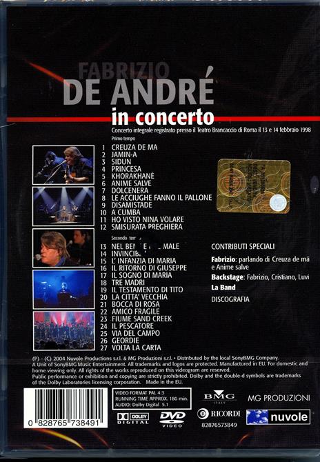 Fabrizio De Andrè in concerto (DVD) - Fabrizio De André - CD | IBS