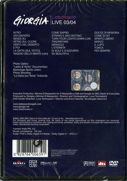 Giorgia. Ladra di vento. Live 2003 (DVD) - Giorgia - CD | IBS