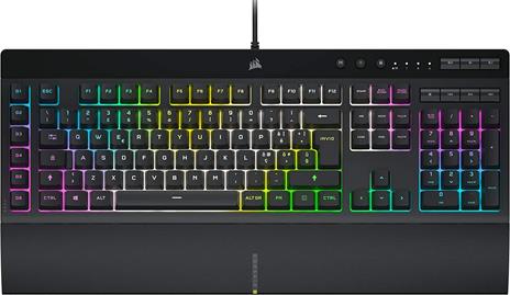 Corsair K55 RGB PRO XT Tastiera Gaming a Membrana Cablata, Retroilluminazione RGB, 6 Tasti Macro con Integrazione Software Elgato, Resistente all'infiltrazione di Polvere e Liquidi, QWERTY, Nero