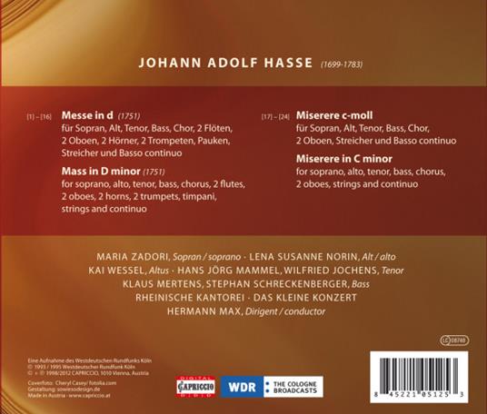 Messa in Re, Messa in Re Minore, Miserere, Miserere in Do Minore - CD Audio di Johann Adolph Hasse,Hermann Max - 2