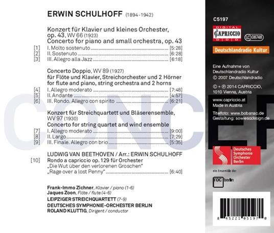 Concerto per quartetto d'archi e ensemble di fiati / Rondò a capriccio - CD Audio di Ludwig van Beethoven,Erwin Schulhoff - 2