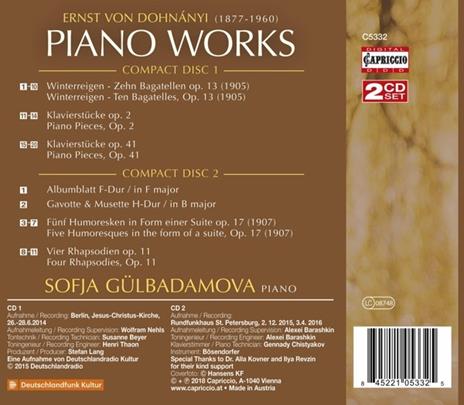 Musica per pianoforte - CD Audio di Erno Dohnanyi,Sofja Gulbadamova - 2