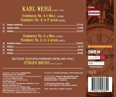 Sinfonia n.4, n.6 - CD Audio di Karl Weigl,Staatsphilharmonie Rheinland-Pfalz,Jürgen Bruns - 2