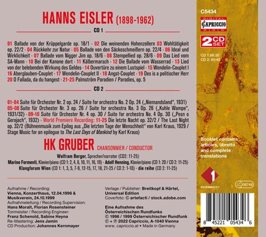 Couplets - Ballets - Orchestral Suites - CD Audio di Hanns Eisler - 2