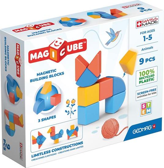 Geomag: Magicube 3 Shapes Recycled Animals 9 Pz