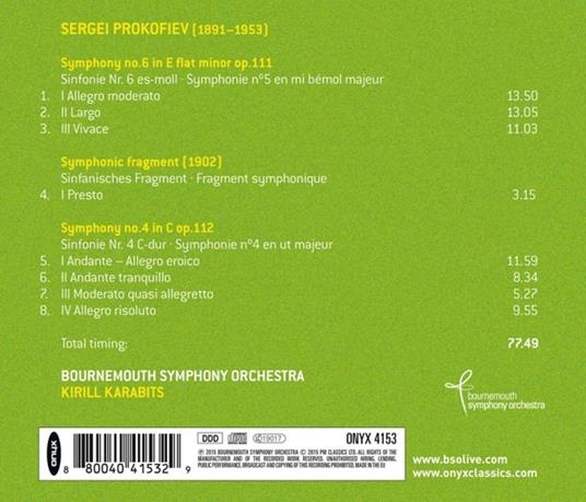Sinfonie n.4, n.6 - Movimento dalla sinfonia in Sol - CD Audio di Sergei Prokofiev - 2