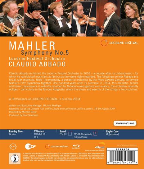 Gustav Mahler. Symphony No. 5 (Blu-ray) - Blu-ray di Gustav Mahler,Wolfgang Amadeus Mozart,Claudio Abbado - 2