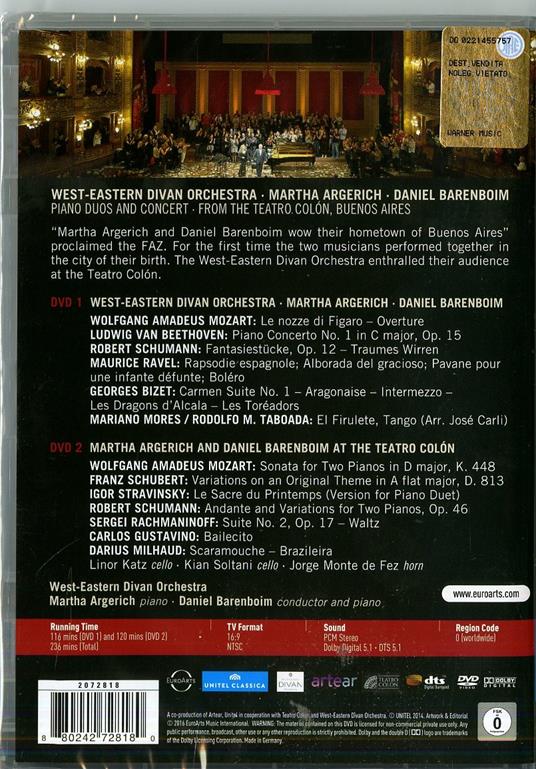 Martha Argerich. Daniel Barenboim. West Eastern Divan Orchestra (2 DVD) - DVD di Martha Argerich,West-Eastern Divan Orchestra,Daniel Barenboim - 2