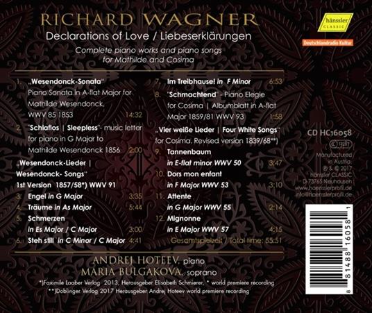 Declarations of Love - CD Audio di Richard Wagner,Maria Bulgakova - 2