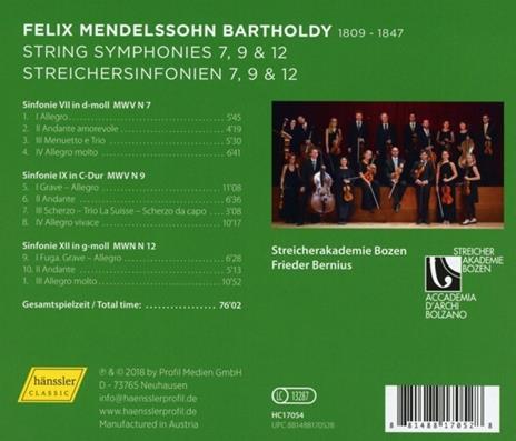 Sinfonie per archi n.7, n.9, n.12 - CD Audio di Felix Mendelssohn-Bartholdy,Frieder Bernius - 2