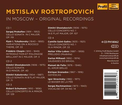 In Moscow. Original Recordings - CD Audio di Mstislav Rostropovich - 2