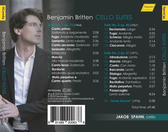 Cello Suites - CD Audio di Benjamin Britten,Jakob Spahn - 2