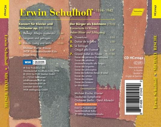 Konzert Fur Klavier Und Orchester - CD Audio di Erwin Schulhoff,Michael Rische - 2