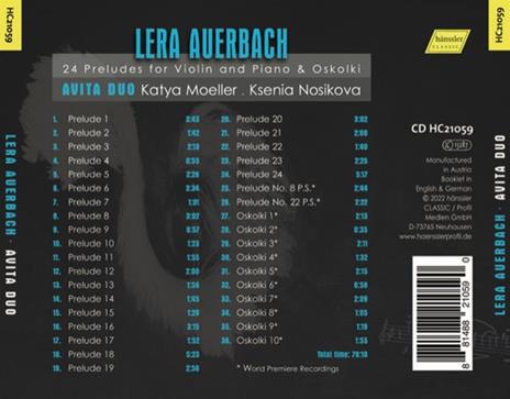 24 Preludes For Violin And Piano & Oskolki - CD Audio di Lera Auerbach,Avita Duo - 2