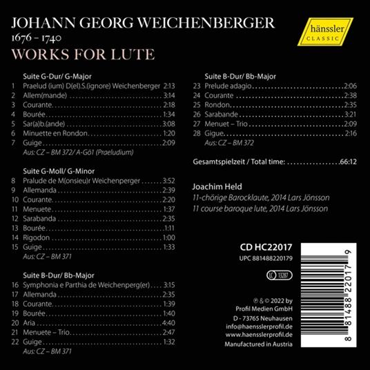 Works For Lute - CD Audio di Joachim Held,Johann Georg Weichenberger - 2